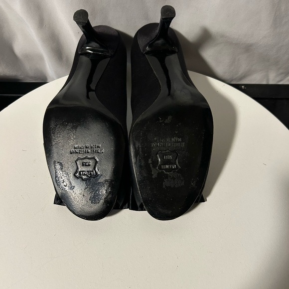 Stuart Weitzman Black Satin Open Toe Gigiritz Heels - Picture 5 of 5
